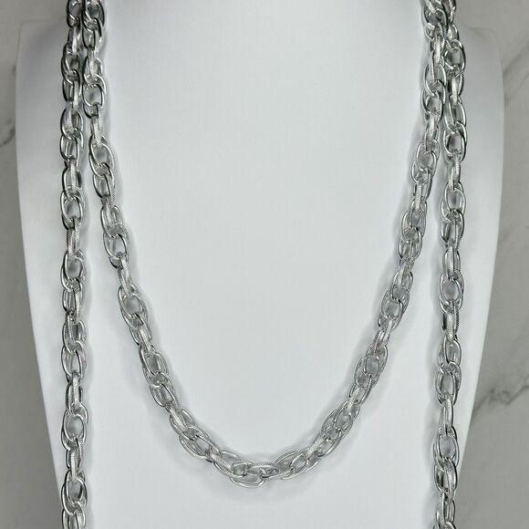 Silver Tone Tassel Chain Link Open Wrap Necklace - Picture 4 of 12